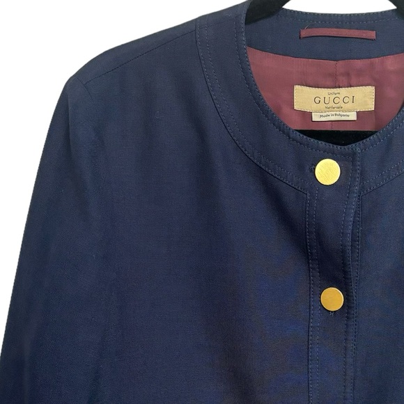 Gucci Uniform Linen Blend Blazer Jacket with Brass Buttons Navy Blue Size EU 44 - Picture 5 of 16